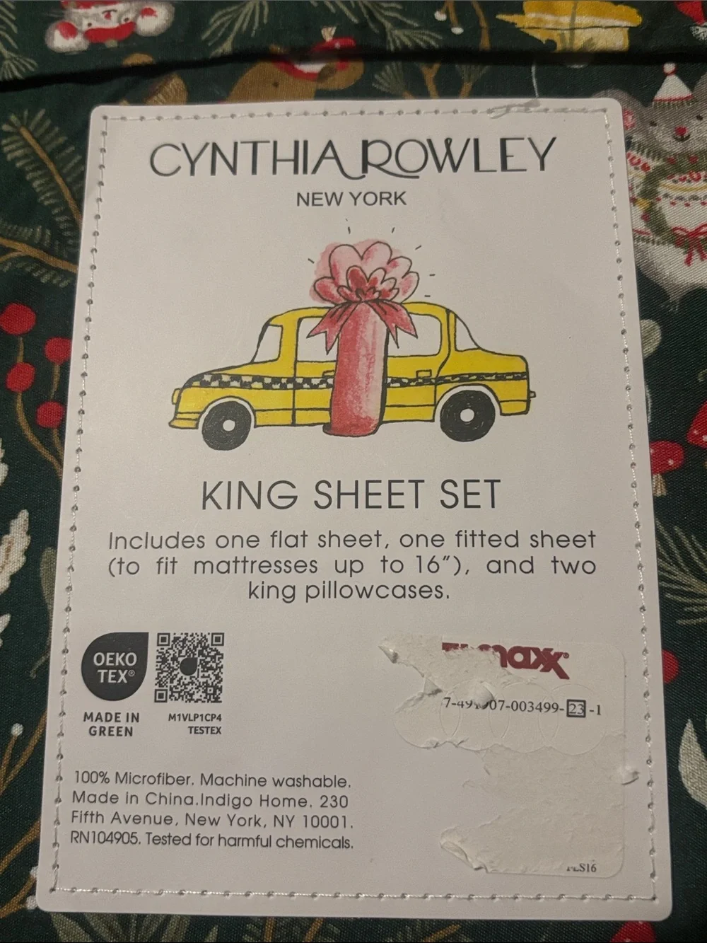 NWT Cynthia Rowley Green Holiday Mouse Christmas King Sheet Set